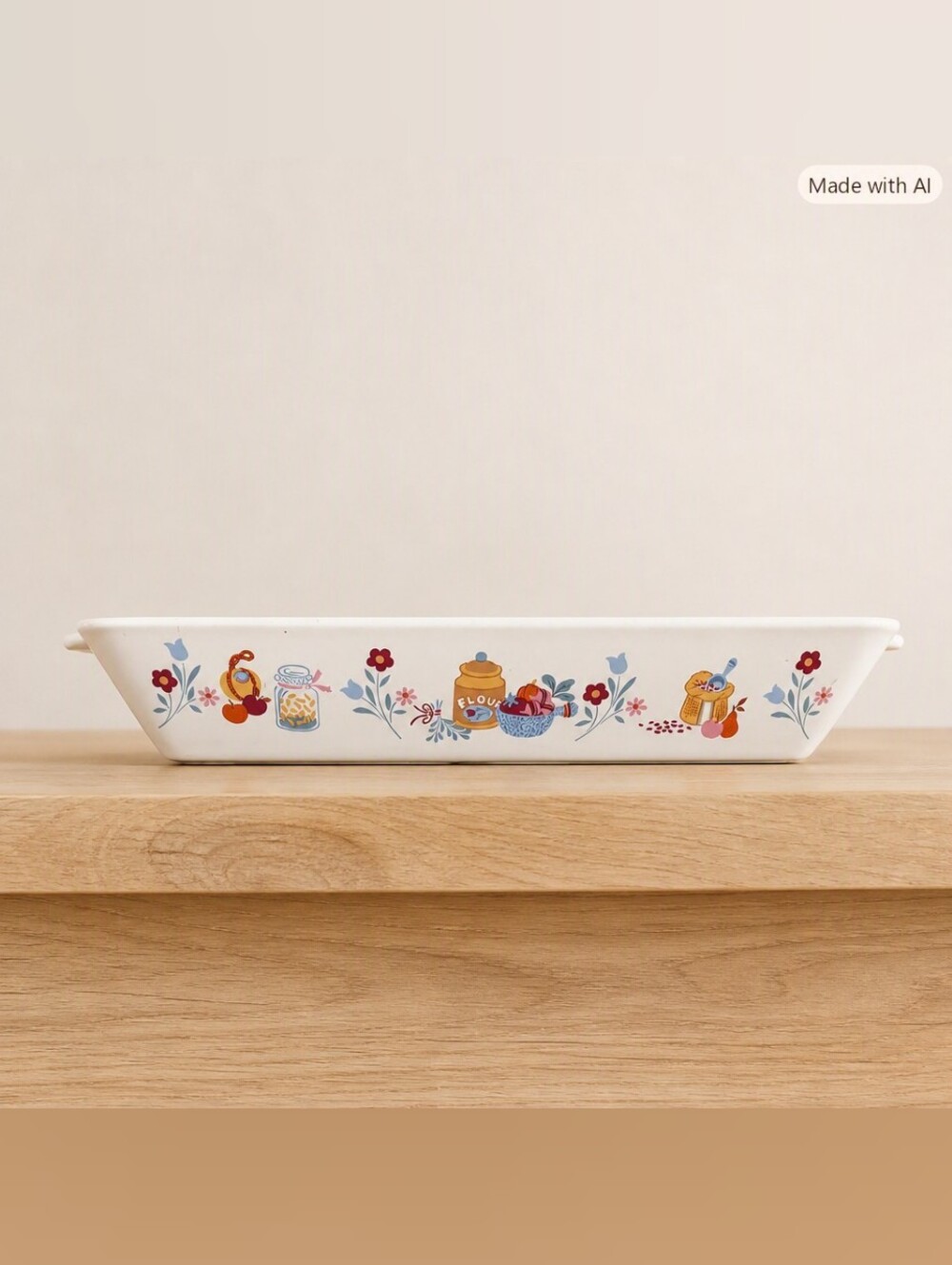 Vintage “Our Home” Japan Baking Dish – Retro Kitchen Scene, Fruit Bowls & Flour